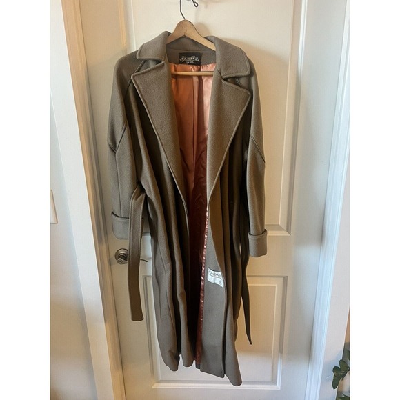 Domino New York Vtg 100% Pure Wool Vented Wrap Coat w/ Piping & Cuffs Size 16 - Picture 2 of 8